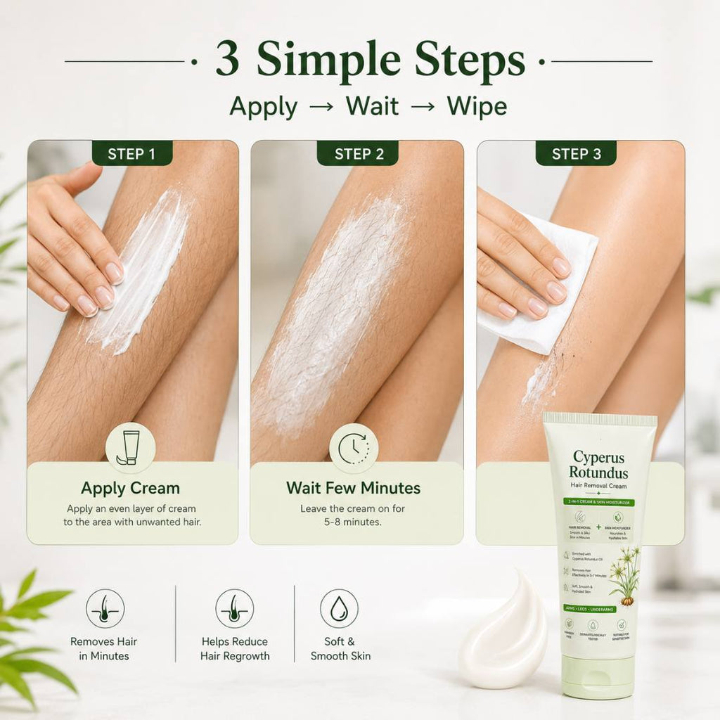 Cyperus Rotundus Hair Removal Cream – 2-in-1 Hair Remover & Skin Moisturizer for Women